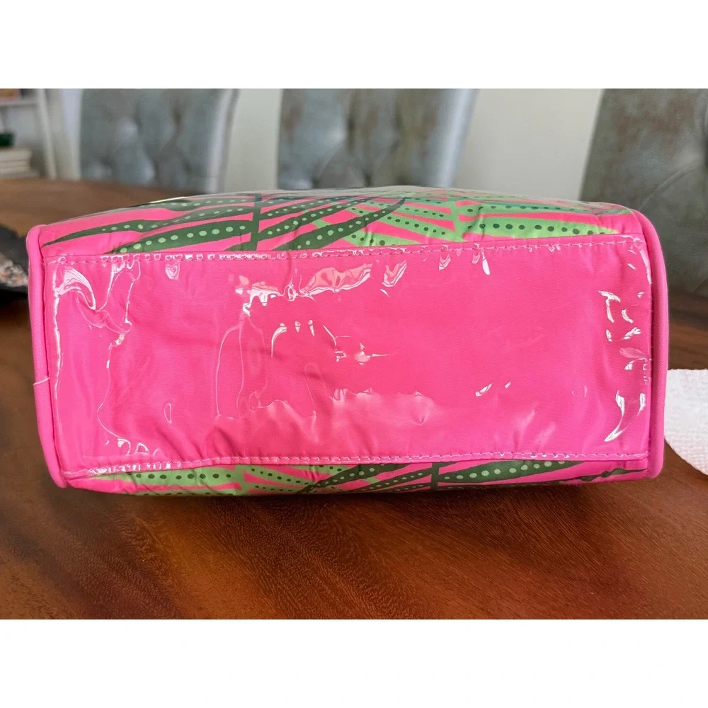 Trina Turk Palm Vibes Cosmetic Case Leaf Print Makeup Bag Pouch Pink Green NWT